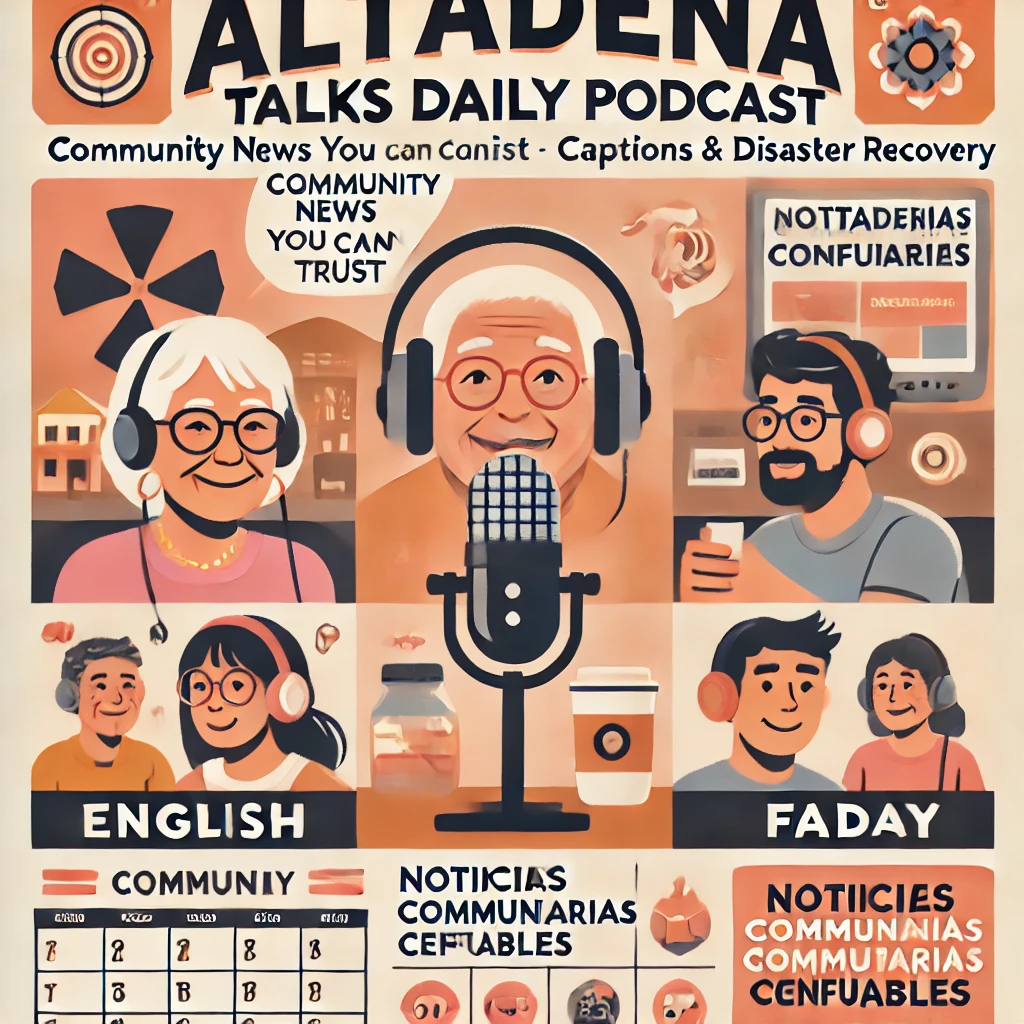 Altadena Talks Podcast graphic in spanish
