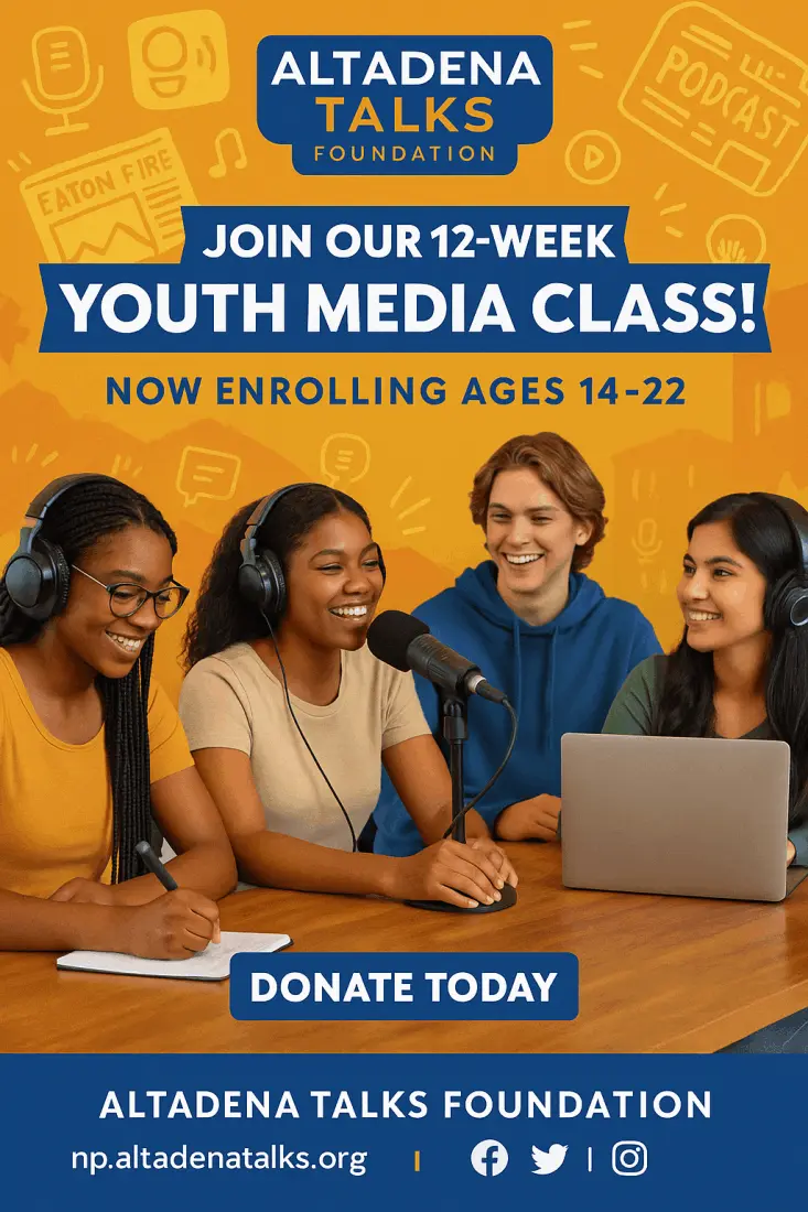 Students learning media on a promotional flyer